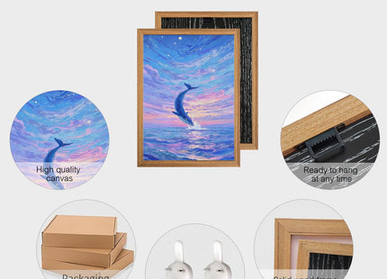 Whale Wall Art,Starry Night Sea Themed Canvas Wall Decor,12"x16" Framed