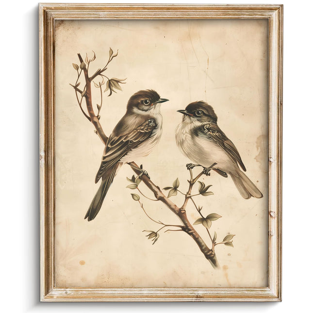 Vodefoad Vintage Botanical Birds Print Neutral Summer Bird Printable Wall Art Minimalist Nature Decor Rustic Cottage Summer Canvas Decoration Classic Neutral Animal Artwork Canvas Wall Decor for Home, Bedroom, Living Room, Bathroom, Lake House - 8x10Inch