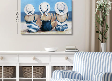Navy Blue Coastal Canvas Wall Art Beach Wall Decor for Girls Bedroom Rustic Ocean Landscape Painting Bathroom Picture Nautical Seaside Swimsuit Poster Artwork Living Room Kitchen Decoration 20x30"