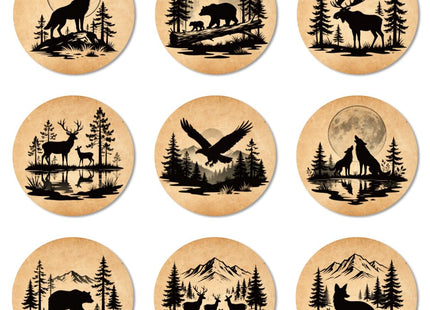 ANATTASOUL Mountain Forest Animals Wooden Coasters Set of 9 Bulk(3.9")