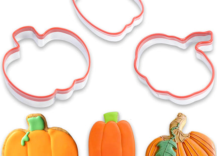 3Pcs Pumpkin Cookie Cutters Set, Includes Classic, Tall & Velvet Pumpkin Shapest, Halloween & Thanksgiving Biscuit Cutters, Coated with Soft Rubber for Protection