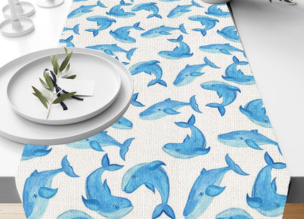 Blue Whale Table Runner, Kitchen Dining Table Decor, Blue Whale Decor Gifts Table Runners for Indoor Outdoor Home Farmhouse Holiday Wedding Birthday Party Decoration, 13 x 72 Inch