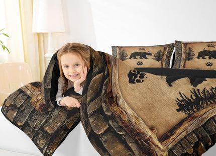 Feelyou Kids Rustic Bear Bedding Set Toddler Size Farmhouse Forest Animal Black Bear Comforter Set Boys Girls Hunting Country Brown Duvet Quilt