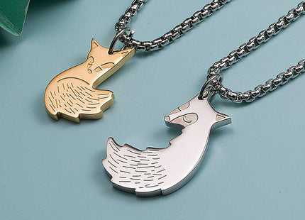Wolentty Couple Fox Necklace - Stainless Steel Fox Couples Necklaces Jewelry Gift for Valentines Day