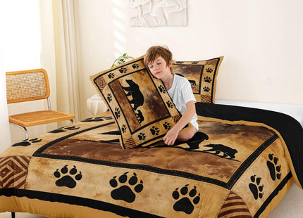 Feelyou Cute Bear Comforter Set Kids Wild Animal Comforter for Boys Teens Nature Wildlife Bear Bedding Set Breathable Lodge Western Farmhouse Duvet Set Bedroom Quilt Set King Size
