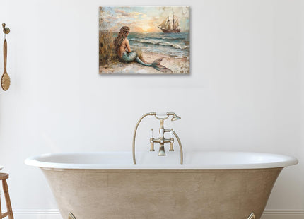 Trulave Mermaids Bathroom Wall Art Beach Ocean Sailboat Picture Decor 16x12