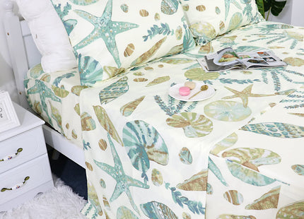 FADFAY Sheet Set Twin XL Beach Themed Bedding Sets 100% Cotton Super Soft Hypoallergenic Coastal Bedding White Teal Nautical Bedding with Deep Pocket Fitted Sheet 4-Pieces Twin Extra Long Size