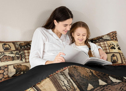 Feelyou Bear Comforter Set Toddler Size Wildlife Hunting Bedding Set for Kids Boys Girls Rustic Cabin Duvet Quilt Farmhouse Bedroom Decor Microfiber 2 Pcs with 1 Pillow Cases