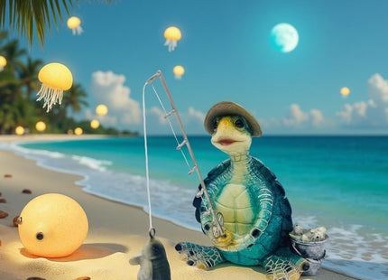 Xzlgyffy Turtle Fishing Decor, Summer Garden Statues, Nautical Coastal Beach Decorations, Home Office Decor Gifts, Bookshelf Desk Bathroom Tabletop Statue Ornament (Turtle Fishing)