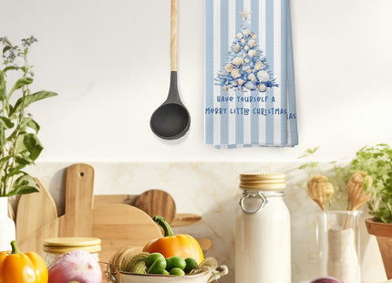 Mcehtle Blue Coastal Beach Christmas Tree Kitchen Towels, Coastal Beach Christmas Decor Hand Towel for Bathroom Kitchen Decor, Xmas Seashell Tree Decorative Tea Towels Dish Towel 16x24 Inch