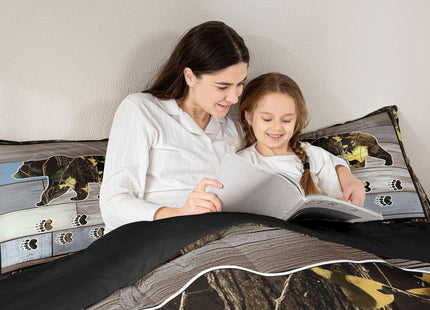 Kids Rustic Bear Comforter Set For Boys Full Farmhouse Barn Door Camo Quilt Bedding Set Camouflage Hunting Theme Down Comforter For Men Woodland Animal Duvet Insert 2 Pillow Cases Blue Gray Green