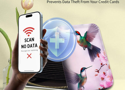 DIGTIALL RFID Credit Card Holder Wallet,Hummingbird Flower