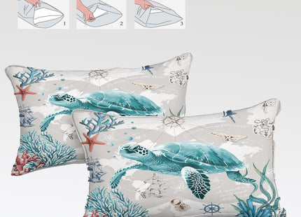 Bedbay Coastal Bedding Comforter Set Ocean King Bed Set Sea Turtle Comforter 8 Pcs Soft Lightweight King Size Bed in Bag Set Ocean Themed Quilt Down Alternative Duvet Set