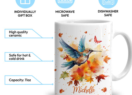 Hyturtle Personalized Fall Hummingbird Maple Leaves Coffee Mug