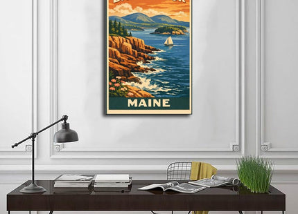 AUHUE Bar Harbor Maine Poster - Coastal Art Poster Canvas Living Room Wall Decoration Painting Office Decor Frame 16x24inch
