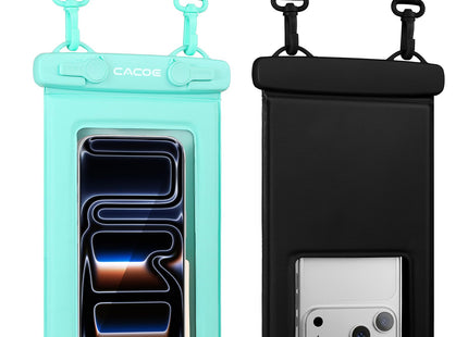 CACOE Floatable Waterproof Phone Pouch 2 Pack Up to 9.0", Black+Green