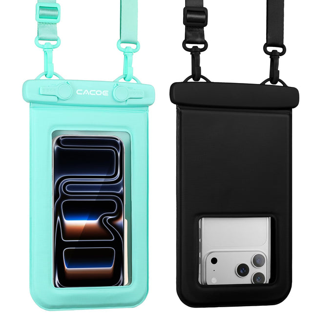 CACOE Floatable Waterproof Phone Pouch 2 Pack Up to 9.0", Black+Green