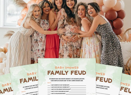 50 Baby Shower Family Feud Game Cards, Woodland Baby Shower Games Activity for Girl or Boy, Gender Neutral, Woodland Theme