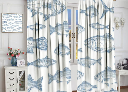 INSFBRB Watercolor Nautical Fish Blackout Curtains for Living Room,Abstract Boho Retro Sea Animal Swiming Fish Window Drapes - Thermal Insulated and Noise Reduction,2 Panels 45L x 21W