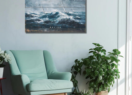 Personalized Custom Wooden Wall Art - Nautical Sailboat Oil Painting Style Coastal Decor - Handcrafted Wood Plank Sign for Living Room, Beach House, Office, Unique Gift(Style D)