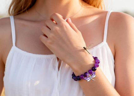 GIAYIER Dragonfly Bracelet for Women Dragonfly Charm Jewelry Dragonfly Lover Gifts Dragonfly Motivation Gift for Mom Daughter Wife Granddaughter Best Friends (Amethyst)