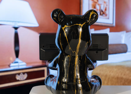 Coniuty Resin Bear Statue Digital Clock Home Decor (Black-Gold)