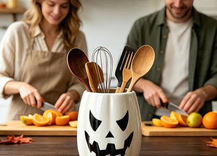 pinata Halloween Kitchen Decor, Ceramic Halloween Pumpkin Utensil Holder