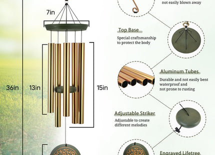 Wind Chimes for Outdoor & Gifts – Engraved Tree of Life