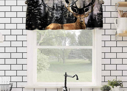 wlsgdsg Deer Valance Curtains for Boys Teen Room Decor, Black American Flag Camo Snowy Forest Woodland Wild Animal Hunting Window Treatments, Rod Pocket Drapes for Man Cave Bedroom, 54x18in 1P