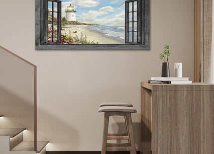 Lighthouse Large Cnavas Wall Art Oversize Nautical Coastal Pictures Prints Beach Ocean Decorations Painting Framed Window Seascape Artwork Gifts Office Home Decor for Bathroom Dining Living 60"x30"