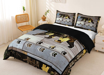 Erosebridal Kids Rustic Bear Duvet Cover for Boys Twin Farmhouse Barn Door Camo Bedding Set Camouflage Hunting Comforter Cover for Men Woodland Animal Bedspread Cover 1 Pillow Case Blue Gray Green