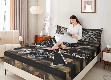 Hunting Fishing Bed Sheets For Kids Boys Men Camo American Flag Bedding Set Queen Wild Fish Duck Deer Bear Sheet Set Black Animal Silhouette Camouflage Fitted Sheet + Flat Sheet + 2 Pillow Cases