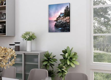 Lighthouse Wall Art Coastal Wall Decor Bass Harbor Beach Seascape Bathroom Decor Acadia National Park Poster Sunset Nautical Ocean Landscape Canvas Artwork Living Room Office Home Decoration 12x16"