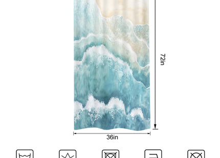 Small Stall Narrow Teal Blue Coastal Beach Art Bathroom Shower Curtain Set