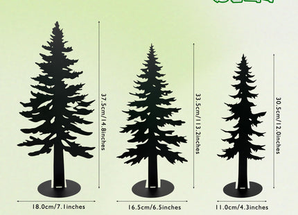 Set of 3 Farmhouse Metal Pine Tree Decor, Cabin Woodland Forest Tree Decor for Mantel Centerpieces Living Room Bedroom, Rustic Christmas Decorations, Black