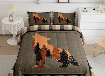Feelyou Wolf Comforter Set for Girls Boys Kids Cute Wolf Wild Animals Comforter Room Rustic Cabin Country Bedding Set Nature Wildlife Bear Brown Duvet Set Room Decor Quilt Set Queen Size