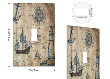 Nautical Ocean Single Toggle Light Switch Covers Decorative 1 Gang Wall Plate Lighthouse Sailboat Anchor Coastal Electrical Device Switchplate Faceplate for Farmhouse Bathroom Decor