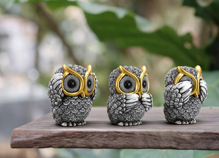 3 Pcs Owl Figurines Decor Mini Resin Wise Owl Statues Table Shelf Decor