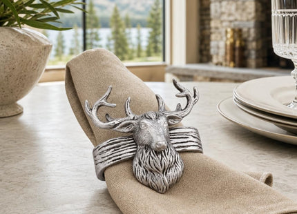 Arthur Court Elk Head Napkin Rings - Rustic Metal Set of 4 for Lodge Decor, Thanksgiving & Holiday Dining