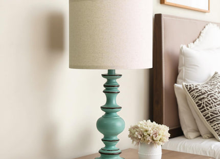 BOBOMOMO 24" Farmhouse Table Lamps Set of 2 – Distressed Teal Lamps with Linen Shades, Cottage Style Bedside Lamps for Bedroom, Living Room, or Entryway, Medium Height Lamps with Coastal Vintage Charm