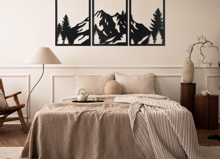 Sanwarm Wall Decor, 3 Pieces, Black Metal, for Home Mountain Woodland