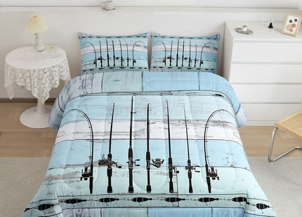 Erosebridal Fish Bedding Sets - Comforter, Fishing Gift, Ice Gear Set, Retro Wood Gift for Fishermen