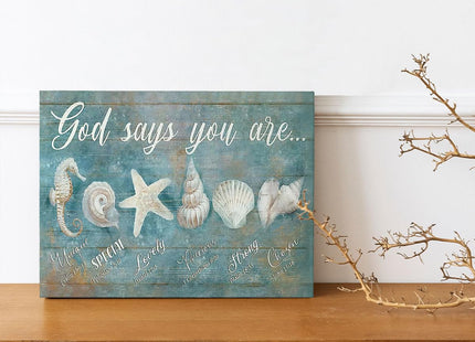 Ocean Beach Nautical Seashell Starfish Wall Art God Says You Are Wall Decor Rustic Shell Coastal Theme Pictures Canvas Prints Framed Modern Artwork for Home Living Room Bedroom Bathroom 16"x12"