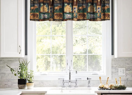 Rustic Farmhouse Valance Curtain, Vintage Cottage Country Style Rustic Cabin Fishing Windows Valance for Bedroom Living Room Cafe Office 54x18 Inch