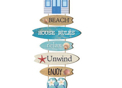 Kigley Beach Theme Wooden Wall Decor Summer Coastal Ocean Hanging Decor for Living Room, Bedroom, Bathroom Flip Flop Wood Sign with Starfish, Seashell, Coastal Wall Art for Home Office 25.2 x 9.4 Inch