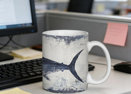 MKIJUHB Retro Coastal Swordfish Fish Ceramic Mug Cup With Handle, Gifts for Fish Lovers, Nautical Beach Fishing Porcelain Tea Mug, 11 Ounce