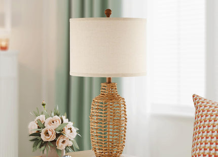 YIMNOVP Rattan Table Lamps Set of 2 Wicker Lamps 3 Way Dimmable Touch Control Farmhouse Rustic Coastal Lamps with USB Port for Bedroom Living Room Office (LED Bulbs Included)