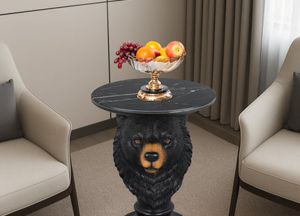 Sprgarde Luxury Bear Side Table, Black Faux Marble Top Accent End Table, Decorative Animal Sculpture Furniture for Living Room, Bedroom, Entryway Home Decor