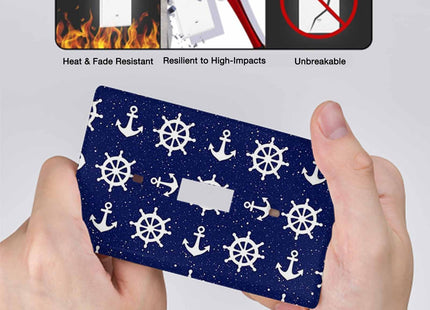 Moslion Navy Blue Nautical Anchor Wall Plate Covers Ocean Sea Rope Steering Wheel Sailor Single Toggle Light Switch Outlet Cover Plug Decor Home Office Living Room