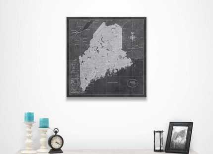 Push Pin Maine Map Board - With Push Pins to Mark Maine Travel - Handmade in Ohio, USA - Design: Modern Slate